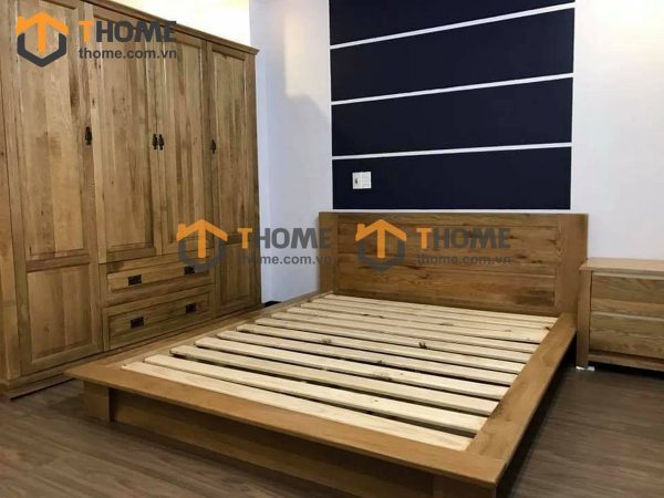 Giường ngủ gỗ sồi tự nhiên Nhật thấp GN-15SM
