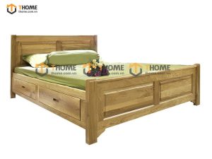 Giường ngủ gỗ sồi tự nhiên đầu thẳng 2 hộc kéo chân hở GN-05SM