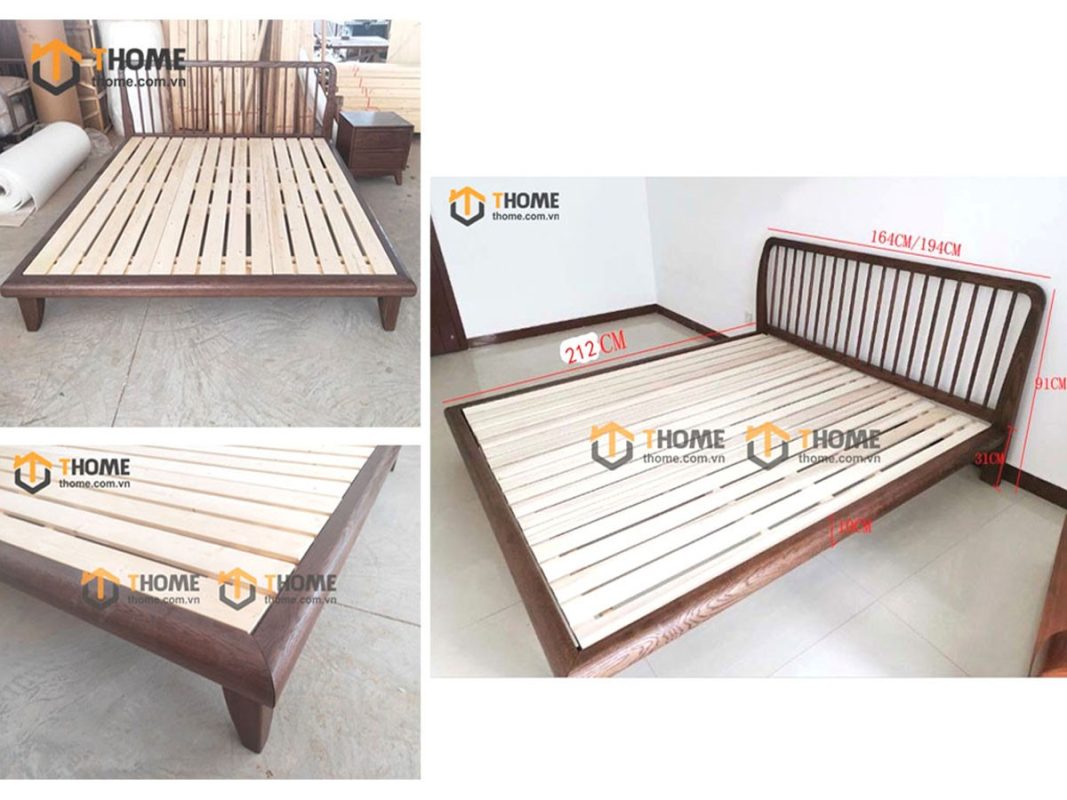 Giường ngủ gỗ sồi tự nhiên Polo màu óc chó GN-08SN