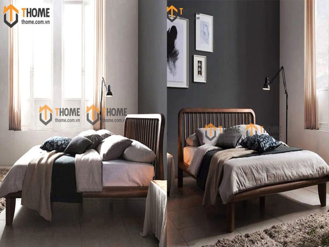 Giường ngủ gỗ sồi tự nhiên Polo màu óc chó GN-08SN