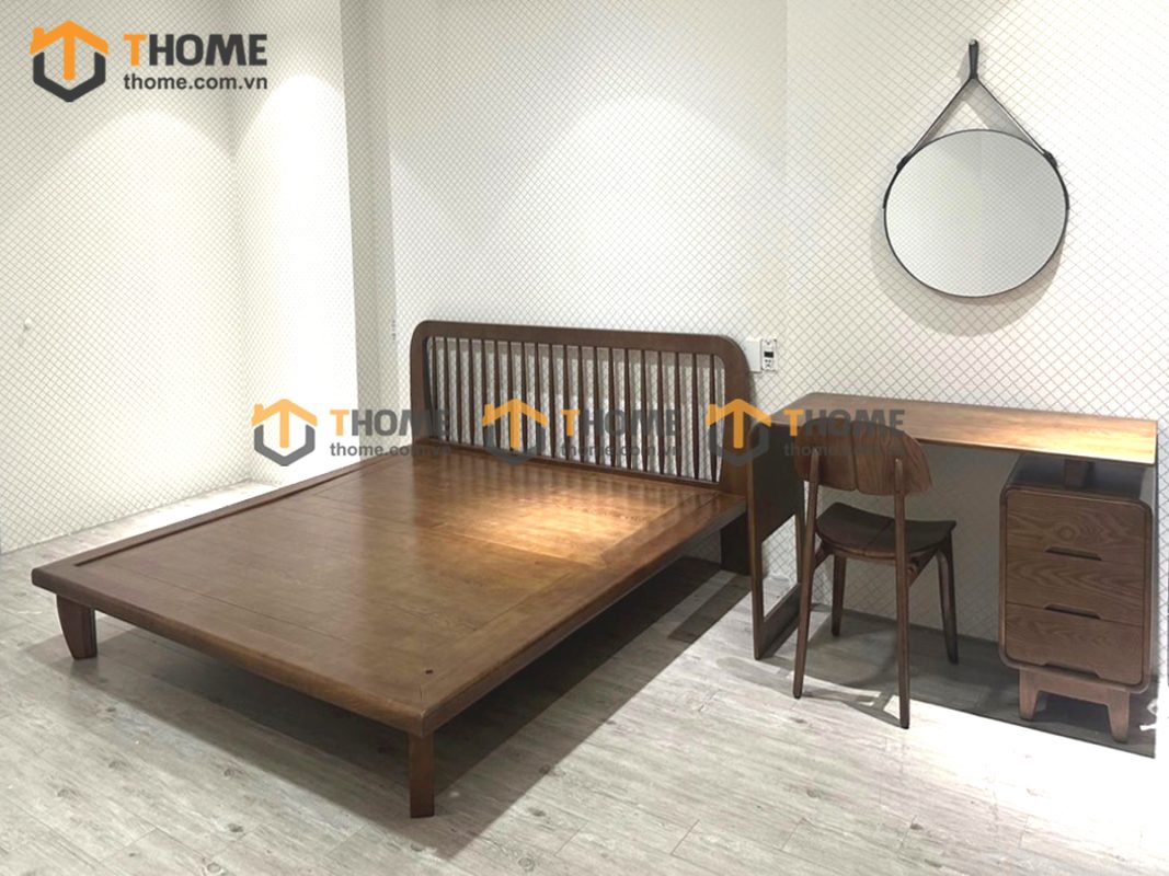 Giường ngủ gỗ sồi tự nhiên Polo màu óc chó GN-08SN