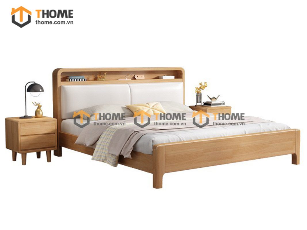 Giường ngủ gỗ sồi tự nhiên đầu nệm Toto màu tự nhiên GNĐN-04SN