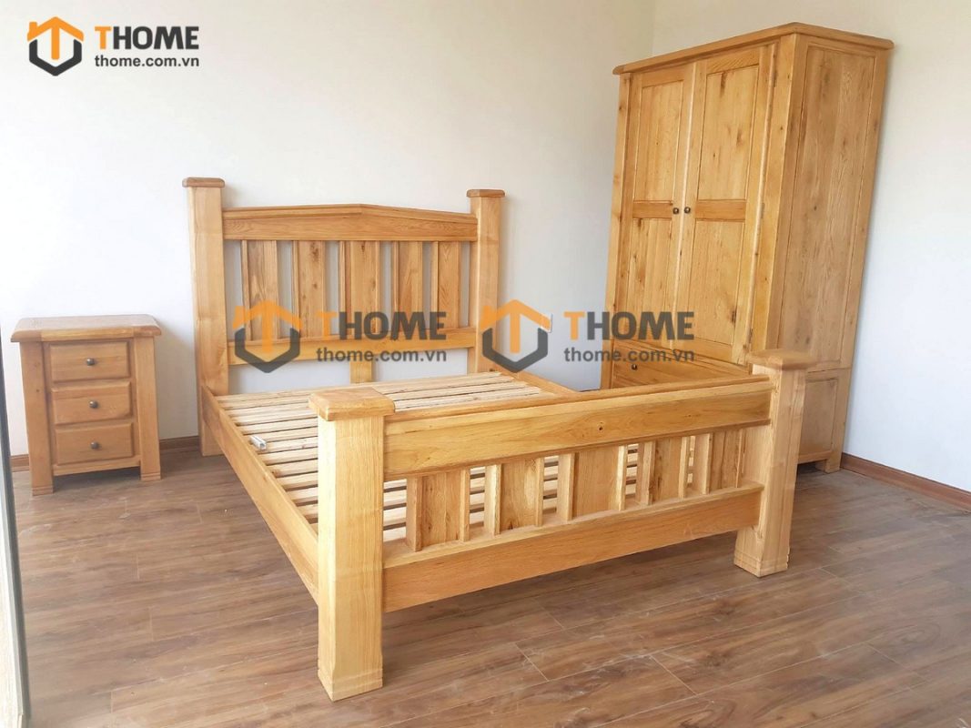 Giường ngủ gỗ sồi tự nhiên Woodstock màu tự nhiên GN-11SM