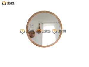 Gương soi treo tường gỗ sồi tự nhiên hình tròn viền gỗ GS-16SN