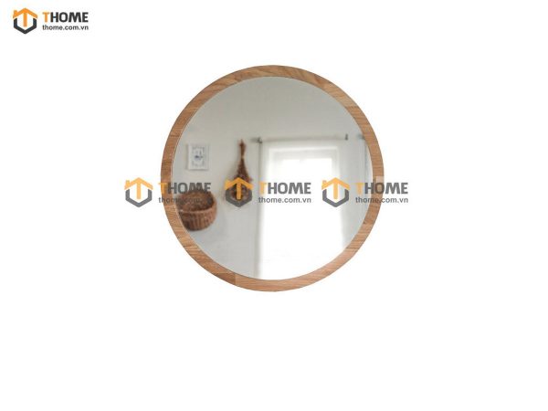Gương soi treo tường gỗ sồi tự nhiên hình tròn viền gỗ GS-16SN