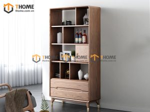 Kệ sách gỗ sồi tự nhiên 1 cánh lật 2 hộc kéo không hậu KS-05SN