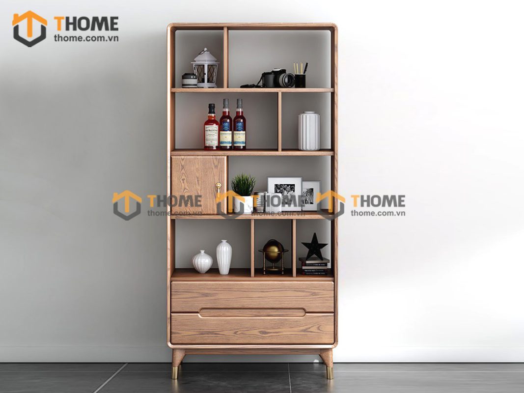 Kệ sách gỗ sồi tự nhiên 1 cánh lật 2 hộc kéo không hậu KS-05SN