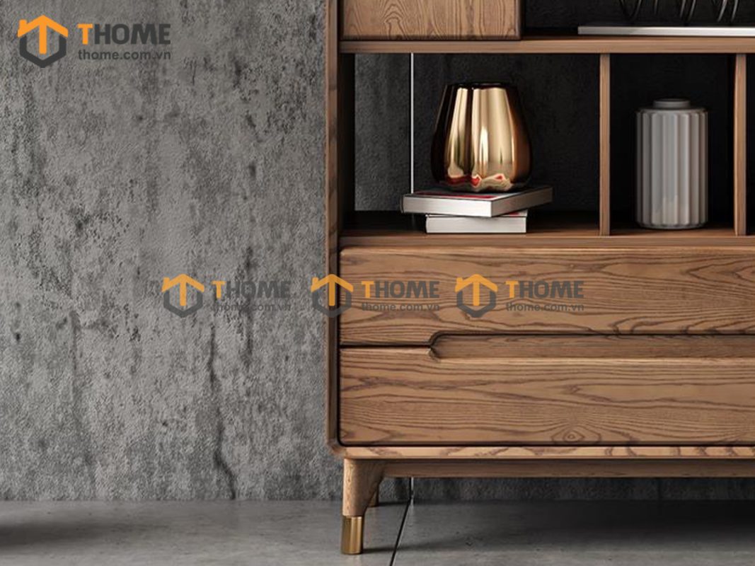 Kệ sách gỗ sồi tự nhiên 1 cánh lật 2 hộc kéo không hậu KS-05SN