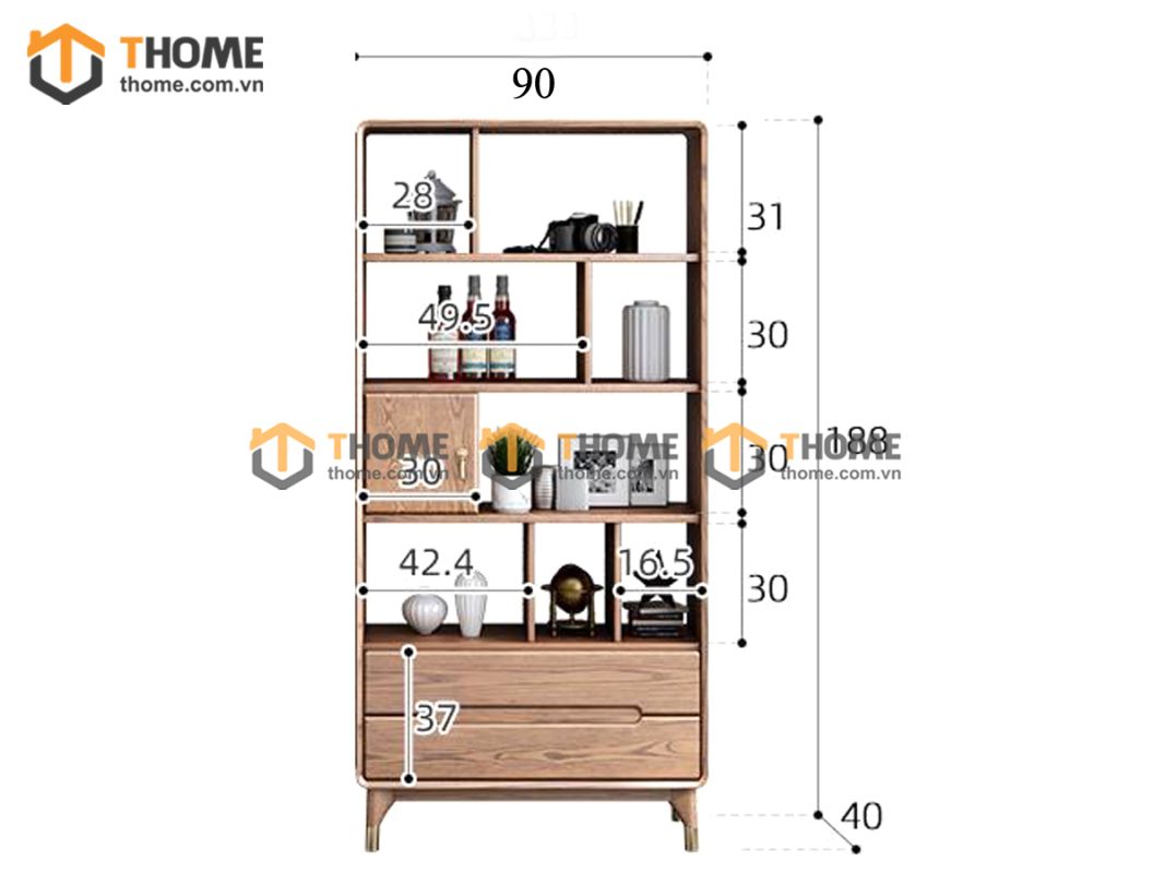 Kệ sách gỗ sồi tự nhiên 1 cánh lật 2 hộc kéo không hậu KS-05SN