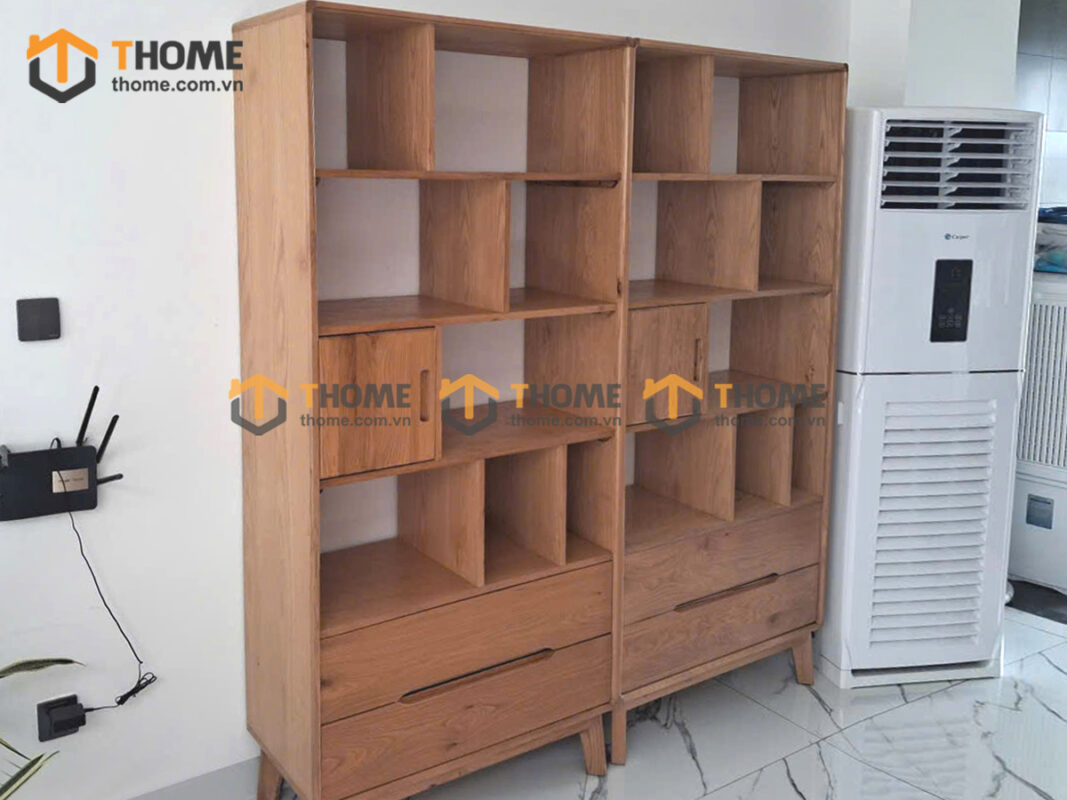 Kệ sách gỗ sồi tự nhiên Sunrise cao 2m KS-08SN