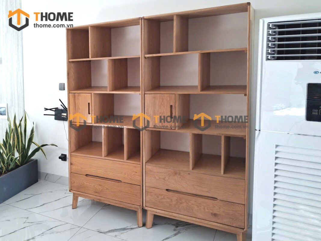 Kệ sách gỗ sồi tự nhiên Sunrise cao 2m KS-08SN