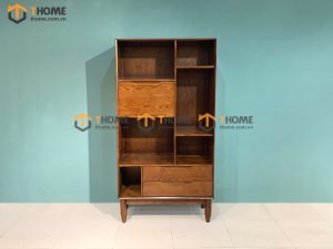 Kệ sách gỗ sồi tự nhiên 1 cánh lật 2 hộc kéo Polo KS-01SN
