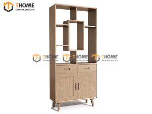 Kệ sách gỗ sồi tự nhiên 2 cánh 2 hộc kéo không hậu KS-04SN