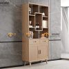Kệ sách gỗ sồi tự nhiên 2 cánh 2 hộc kéo không hậu KS-04SN