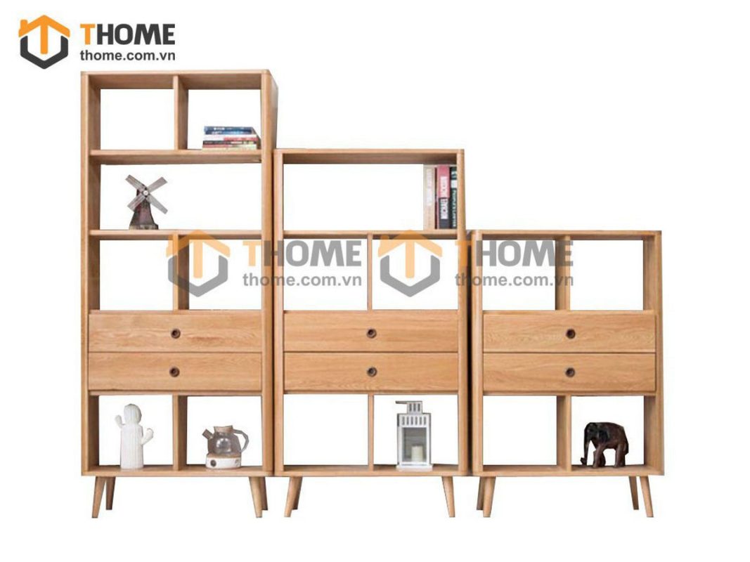 Kệ sách gỗ sồi tự nhiên 2 hộc kéo Como KS-07SM