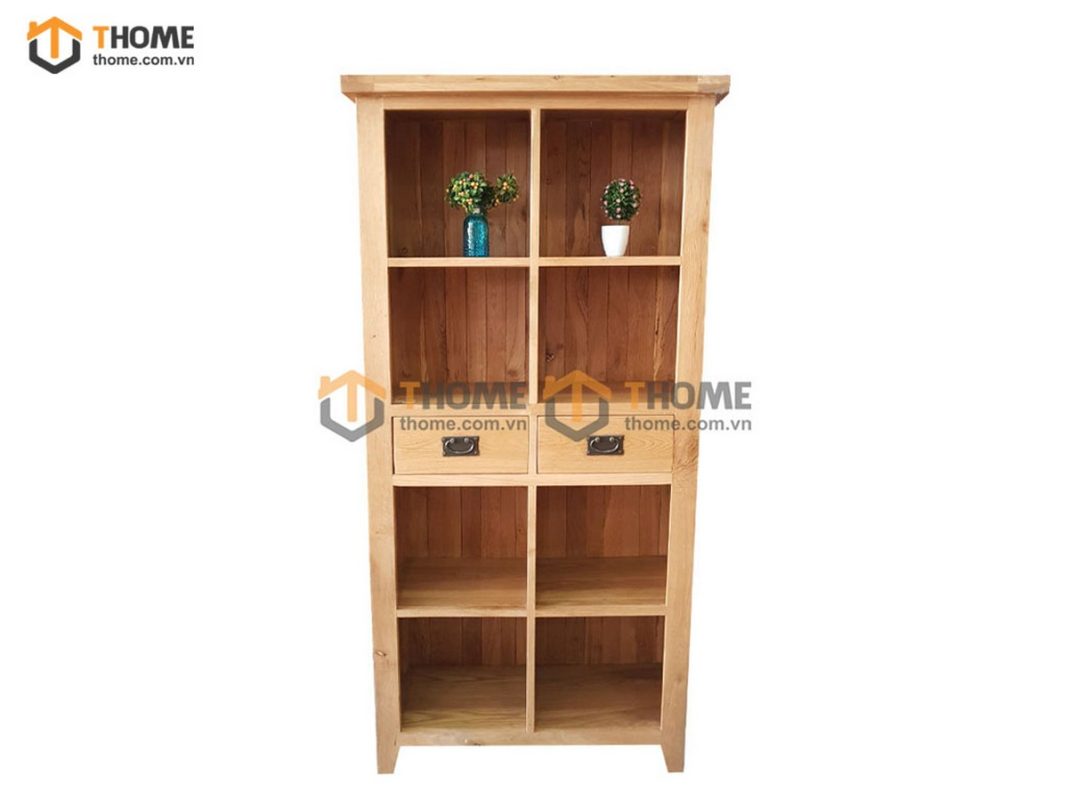 Kệ sách gỗ sồi tự nhiên 2 hộc kéo giữa Harris KS-01SM
