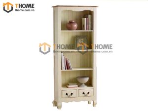 Kệ sách gỗ sồi tự nhiên 2 hộc kéo màu trắng KS-08SM