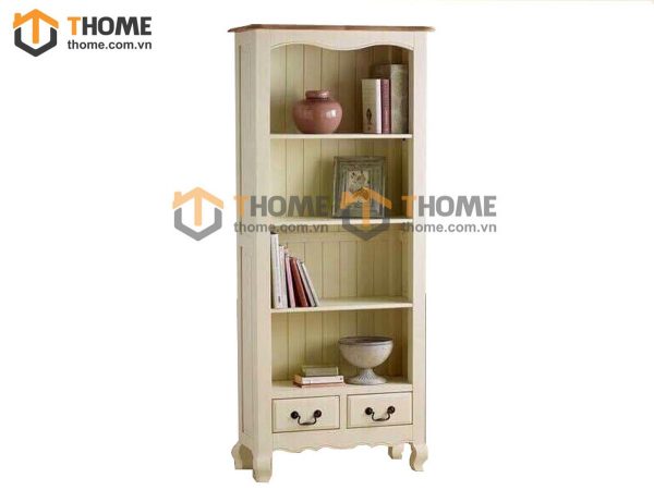 Kệ sách gỗ sồi tự nhiên 2 hộc kéo màu trắng KS-08SM