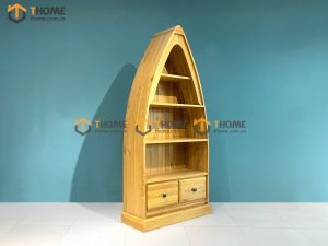 Kệ sách gỗ sồi tự nhiên 2 hộc kéo hình thuyền KS-09SM