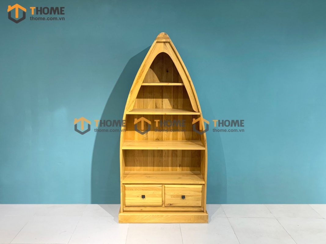 Kệ sách gỗ sồi tự nhiên 2 hộc kéo hình thuyền KS-09SM