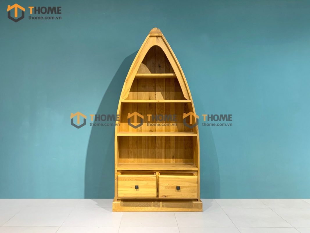 Kệ sách gỗ sồi tự nhiên 2 hộc kéo hình thuyền KS-09SM