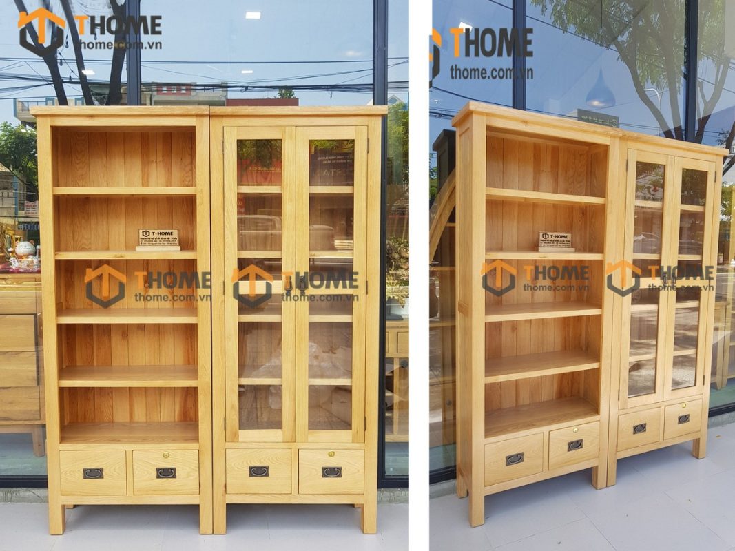 Kệ sách gỗ sồi tự nhiên 2 hộc kéo Tuscany KS-03SM