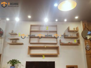 Kệ sách gỗ sồi tự nhiên treo tường KS-23SM