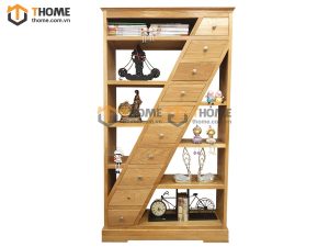 Kệ sách gỗ sồi tự nhiên 10 hộc kéo xéo KS-10SM