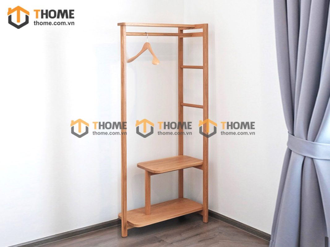 Kệ treo quần áo gỗ sồi tự nhiên 2 tầng màu tự nhiên TAT-01SN