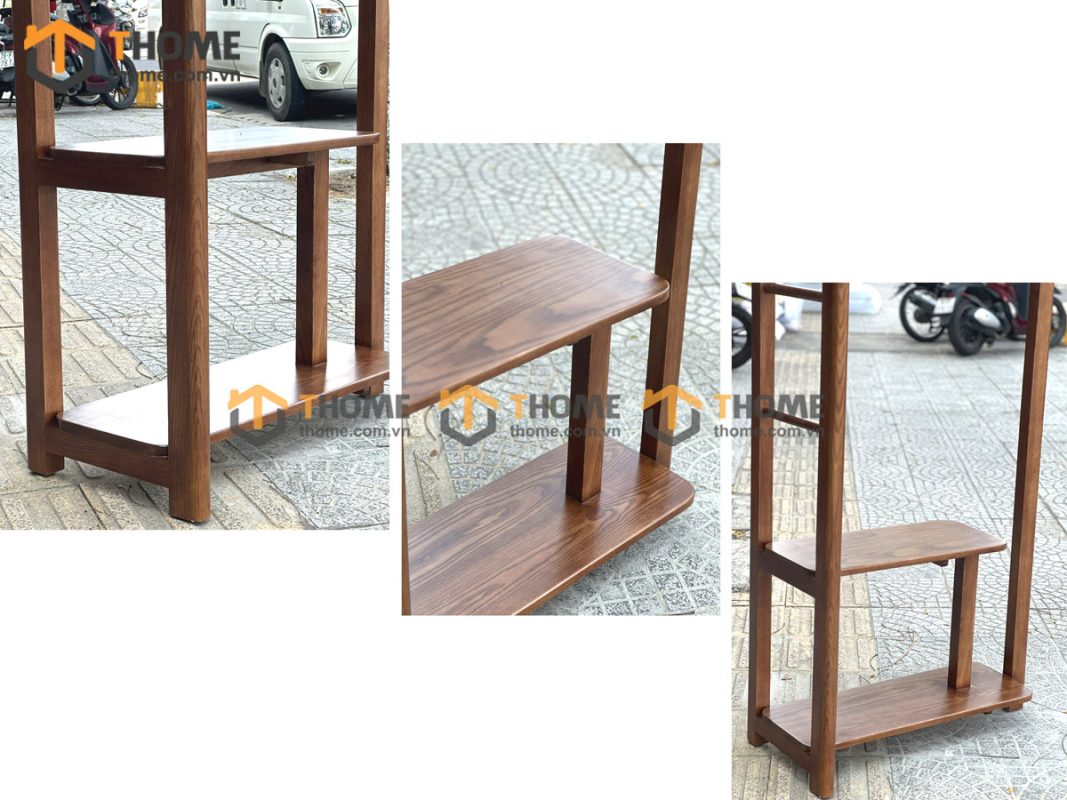 Kệ treo quần áo gỗ sồi tự nhiên 2 tầng màu óc chó TAT-02SN