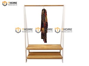Kệ treo quần áo gỗ sồi tự nhiên 2 tầng màu trắng TAT-03SN
