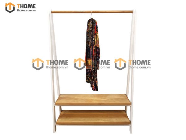 Kệ treo quần áo gỗ sồi tự nhiên 2 tầng màu trắng TAT-03SN