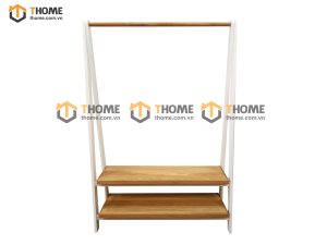 Kệ treo quần áo gỗ sồi tự nhiên 2 tầng màu trắng TAT-03SN