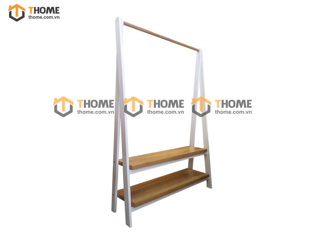 Kệ treo quần áo gỗ sồi tự nhiên 2 tầng màu trắng TAT-03SN