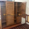 Tủ áo gỗ sồi tự nhiên 2 cánh lùa 1 cánh mở Titan màu óc chó TA-04SN