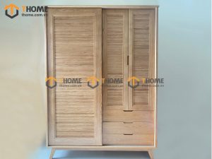 Tủ áo gỗ sồi tự nhiên 2 cánh lùa 1 cánh mở Sunrise màu tự nhiên TA-05SN