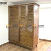 Tủ áo gỗ sồi tự nhiên 2 cánh lùa 1 cánh mở Sunrise màu óc chó TA-06SN