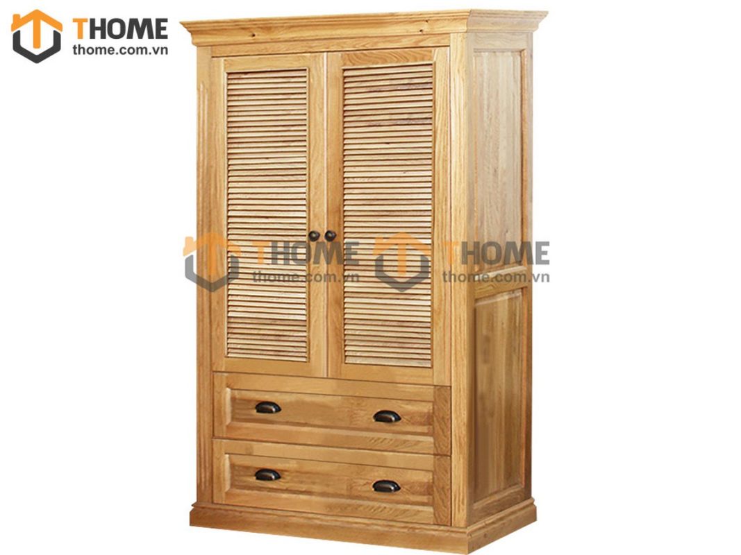 Tủ áo gỗ sồi tự nhiên 2 cánh mở lá sách TA-29SM