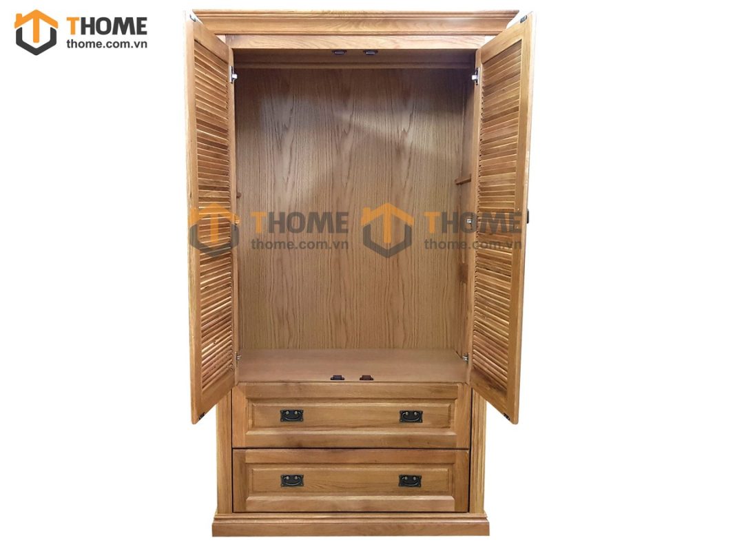 Tủ áo gỗ sồi tự nhiên 2 cánh mở lá sách TA-29SM