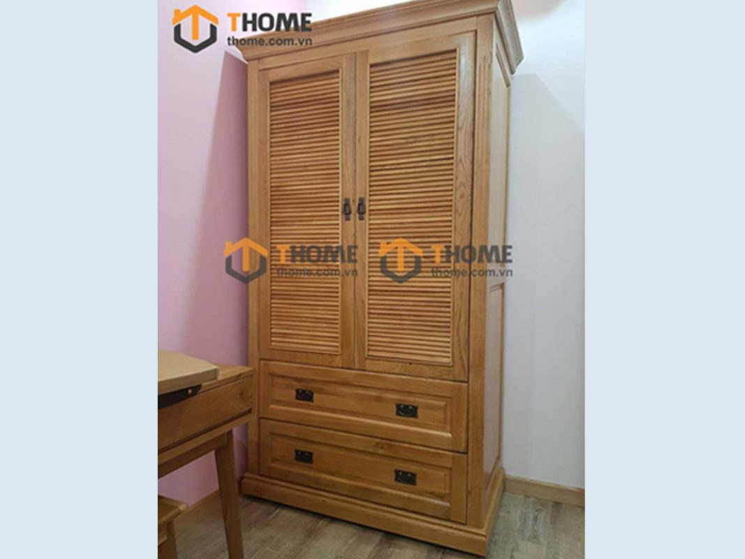 Tủ áo gỗ sồi tự nhiên 2 cánh mở lá sách TA-29SM