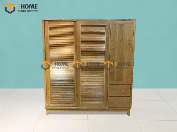 Tủ áo gỗ sồi tự nhiên 2 cánh lùa 1 cánh mở Titan màu tự nhiên TA-03SN