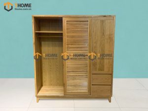 Tủ áo gỗ sồi tự nhiên 2 cánh lùa 1 cánh mở Titan màu tự nhiên TA-03SN