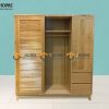 Tủ áo gỗ sồi tự nhiên 2 cánh lùa 1 cánh mở Titan màu tự nhiên TA-03SN