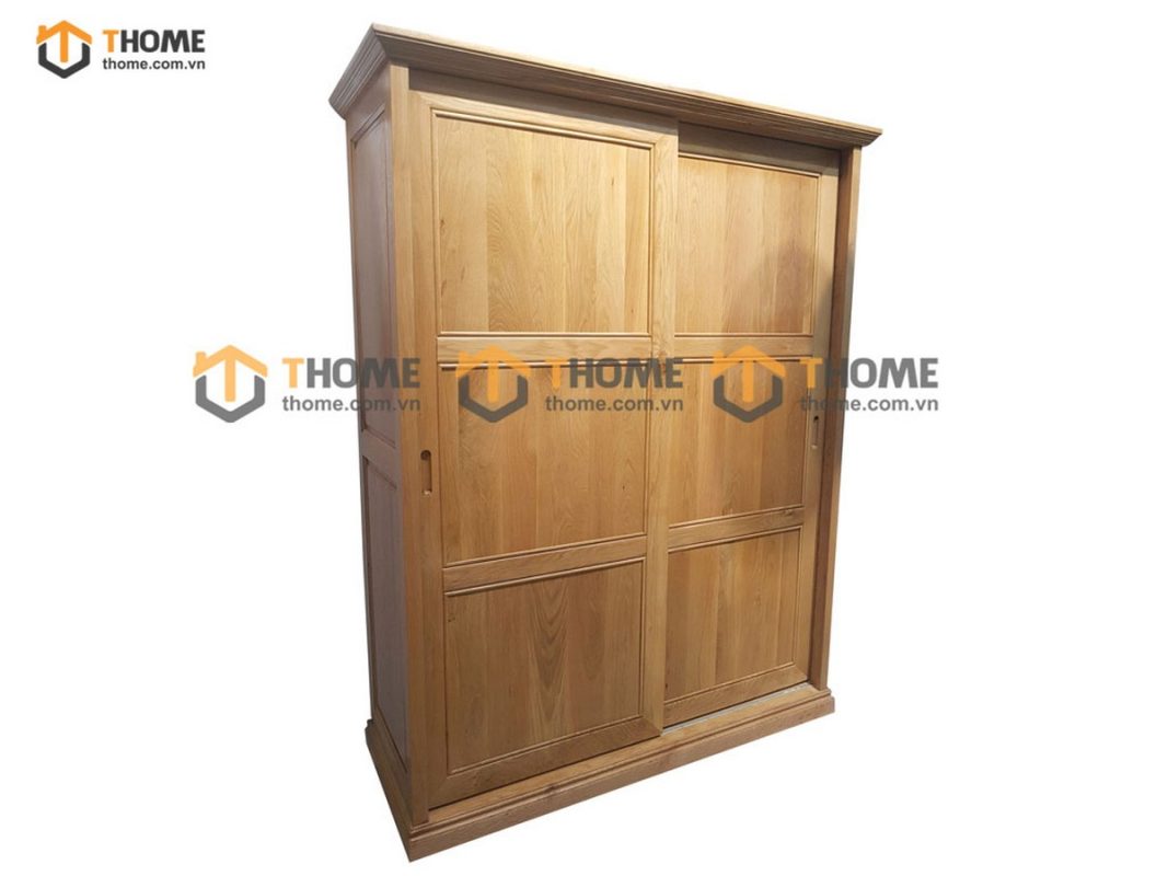 Tủ áo gỗ sồi tự nhiên 2 cánh lùa 6 pano TA-42SM