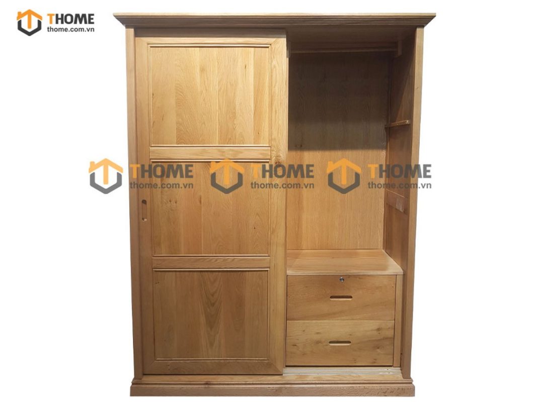 Tủ áo gỗ sồi tự nhiên 2 cánh lùa 6 pano TA-42SM