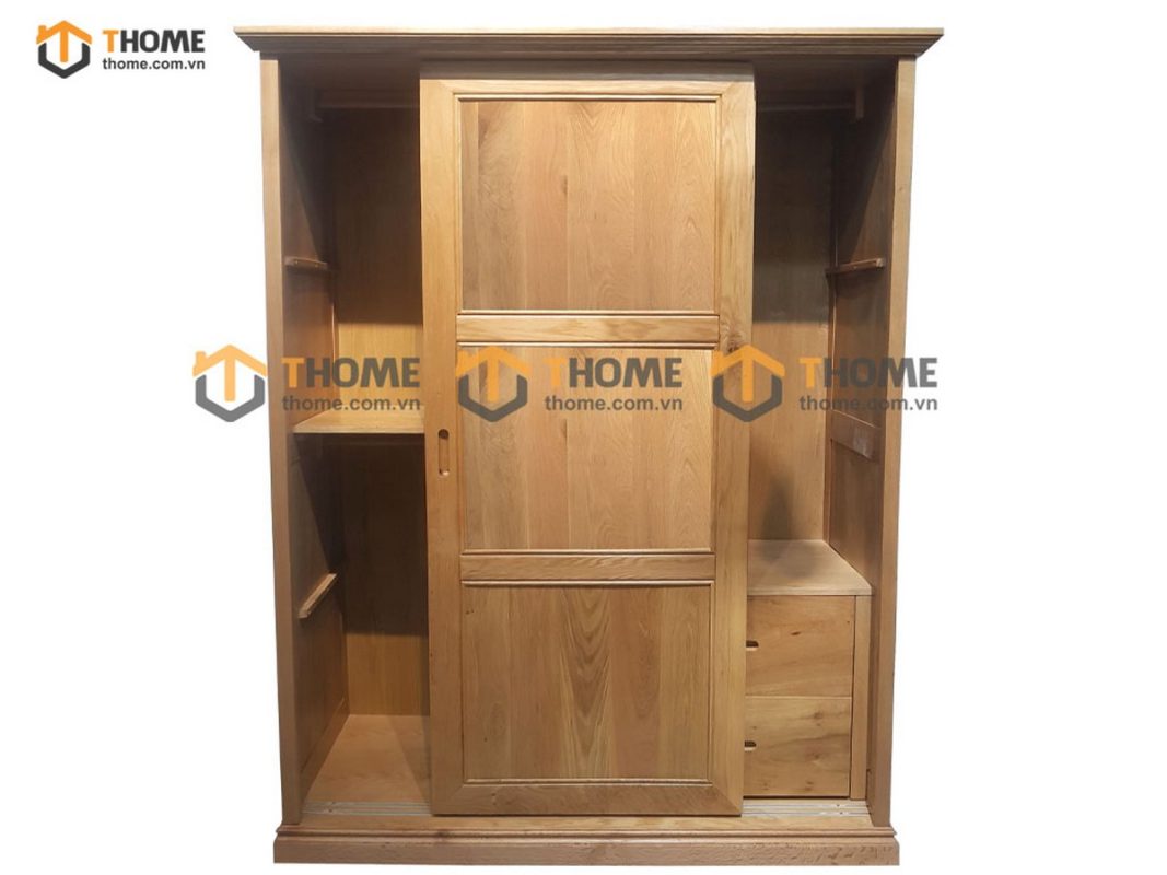 Tủ áo gỗ sồi tự nhiên 2 cánh lùa 6 pano TA-42SM