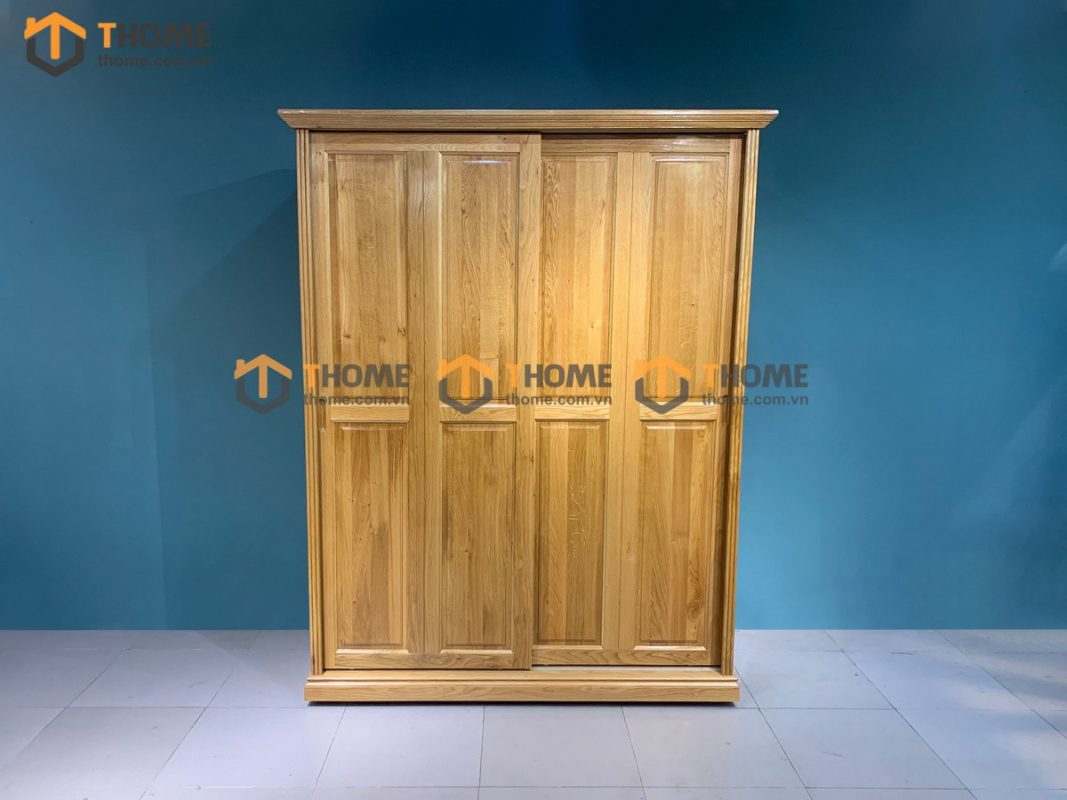 Tủ áo gỗ sồi tự nhiên 2 cánh lùa 6 pano TA-43SM