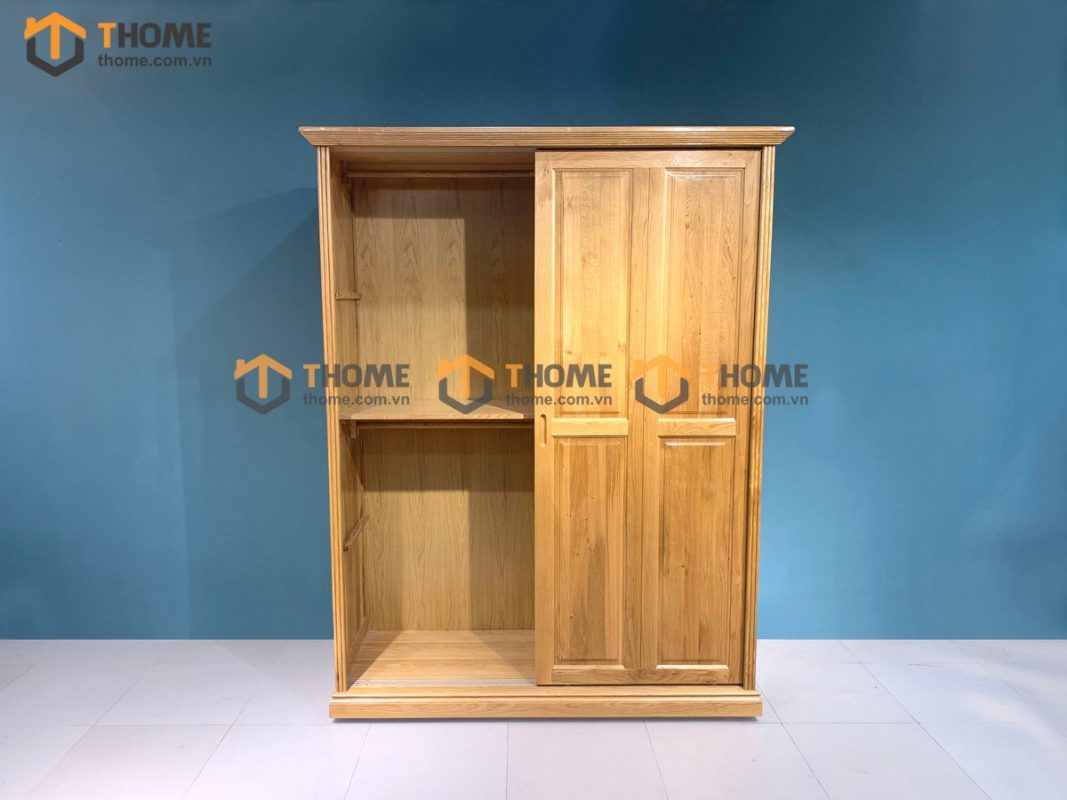 Tủ áo gỗ sồi tự nhiên 2 cánh lùa 6 pano TA-43SM