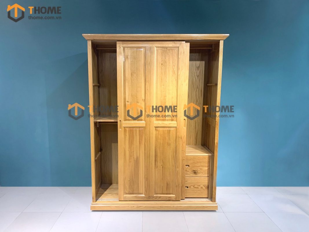 Tủ áo gỗ sồi tự nhiên 2 cánh lùa 6 pano TA-43SM