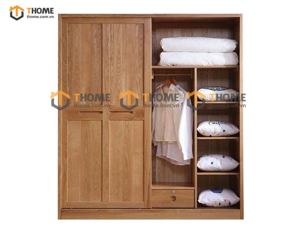 Tủ áo gỗ sồi tự nhiên 2 cánh lùa chữ thập TA-16SM